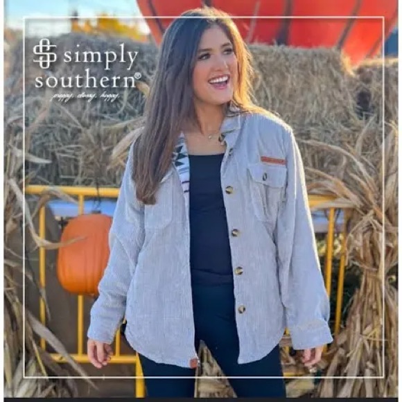 Simply Southern Reversible Corduroy Fleece Shacket - Picture 1 of 10